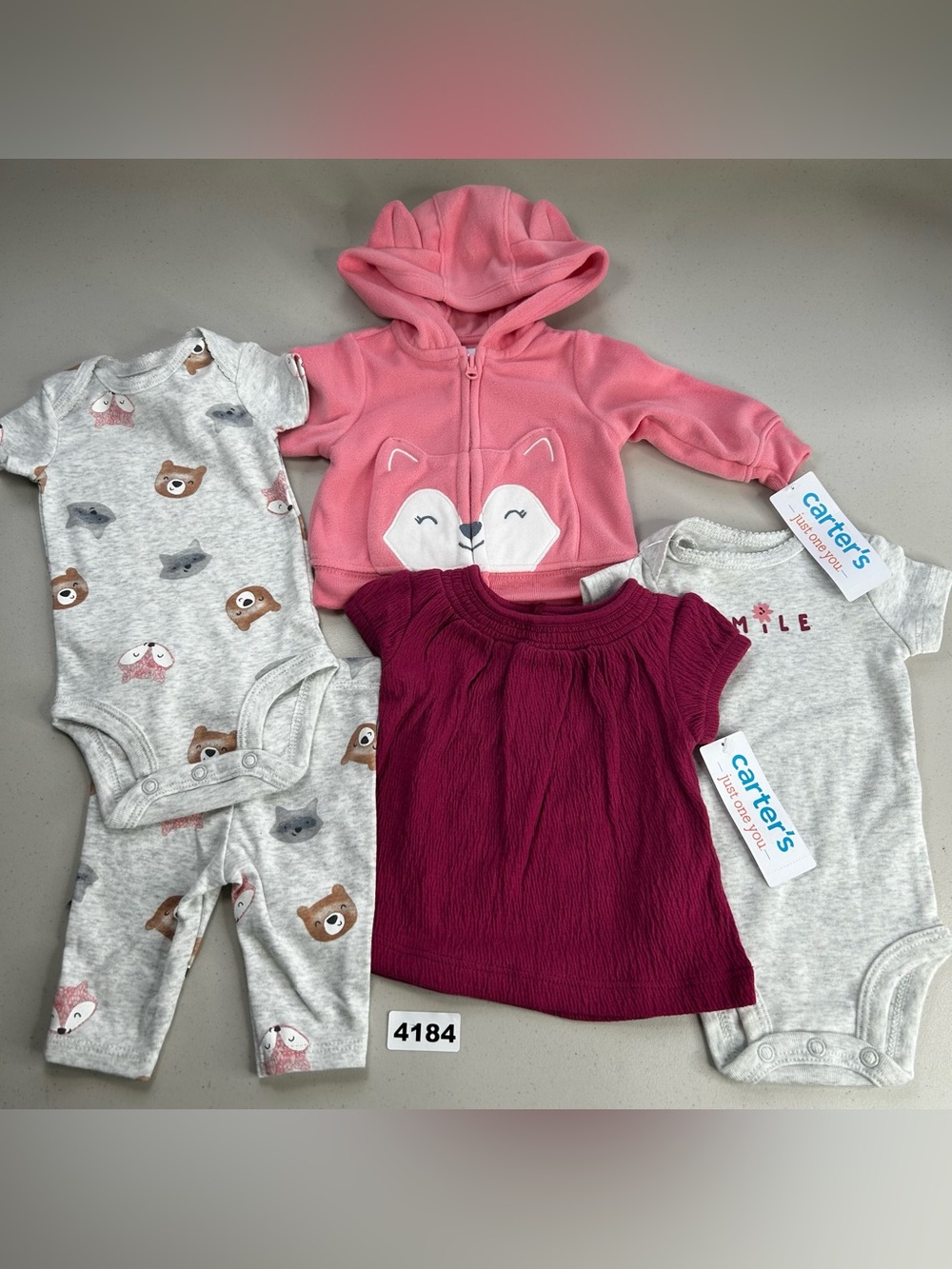 Carter's Newborn 5-Piece Outfit Set Fleece Zip Hoodie Fox Bodysuit Dress Pants